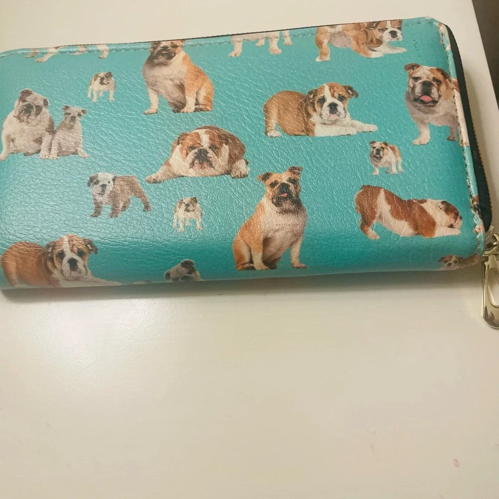 Bulldog Zippered Wallet Aqua with Bulldogs NEW NO TAGS - Picture 4 of 7